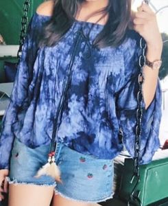 Indigo Tie-Dye Off-Shoulder Boho Top – Feather Tas