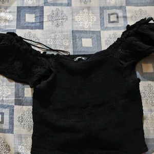 Chic Black Smocked Square Neck Crop Top