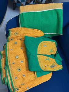Green &amp; Yellow Embroidered Lhenga Choli