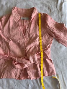 Pink Pleated Linen Top