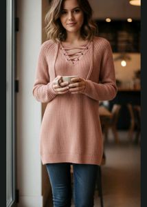 Tally weijl dusty pink Lace-Up Knit Sweater
