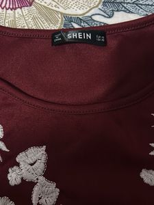 Maroon Embroidered Top With Bell Sleeves