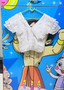 White Ruffled V-Neck Top