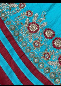 zari work Teal Embroidered Anarkali Gown