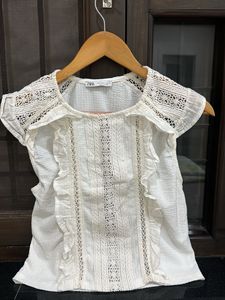 White Lace Trim Top - Size S