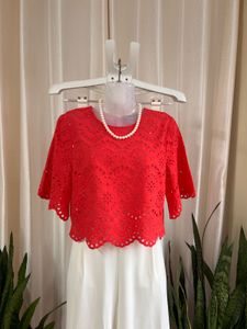 Zara Red cotton Broderie Anglaise crop Top