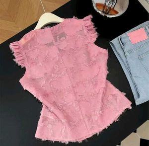 Pink Button Tank Top with Fringe
