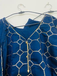 Navy Blue &amp; Gold Sharara Suit