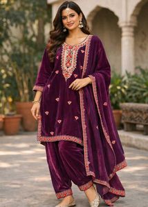 Elegant Embroidered Velvet Kurta Set