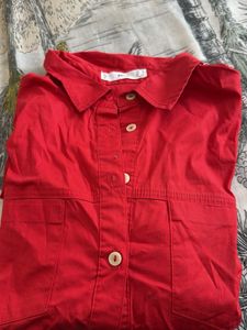 Vibrant Red Button-Up Shirt