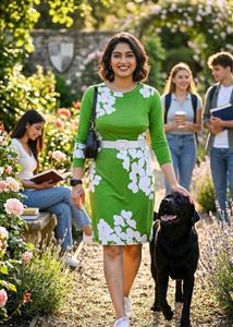 Green Floral Print Dress with no belt