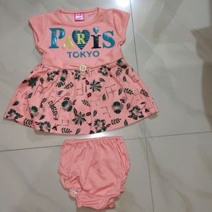 Cute Peach Baby Dress with Bloomers