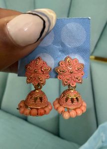 Pink Jhumka & evil eye bracelet c