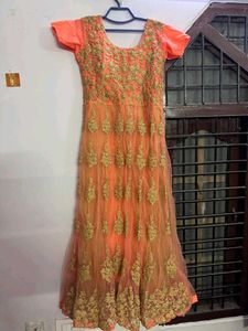Orange Net Ethnic Gown