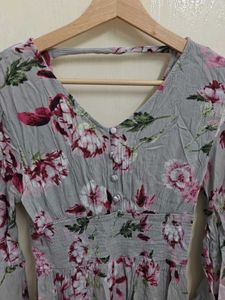 Gray Floral Midi Dress