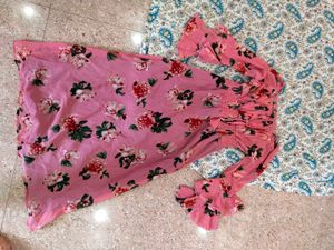 Chic Pink Floral Bell Sleeve Dress