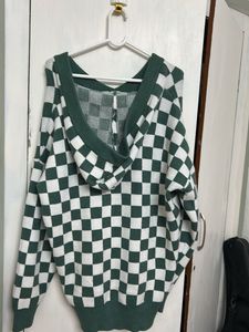 Green &amp; White Checkered Sweater
