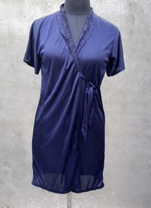 Navy Blue Lace Trim Robe
