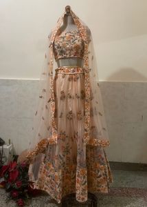 Peach Floral Lehenga Choli Set