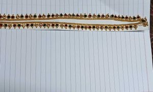 Gold-Plated Anklets with Red &amp; Green Stones