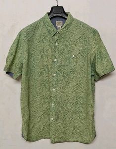 LLBean Men's Green Print Short Sleeve Shirt