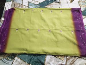 Elegant Lime Green & Purple Saree