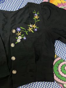 Black Embroidered Crop Top
