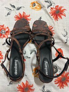Dressberry Snake Print Strappy Sandals