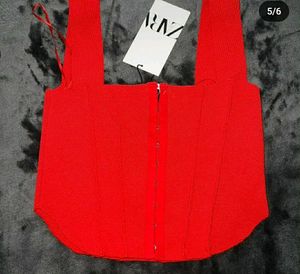 ZARA RED KNIT CORSET TOP