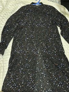 Black Floral Print Button-Up Long Shirt
