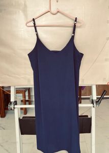 Navy Blue Slip Dress with Pearl Straps