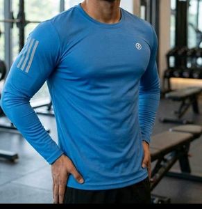 Men's Blue & Black Long Sleeve Athletic T-Shirt