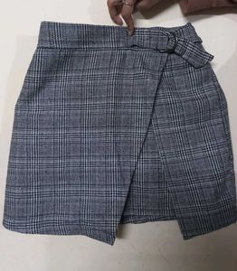 Plaid Wrap Skirt with Belt