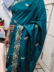 Elegant Teal Embroidered Saree