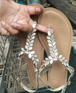 Embellished Gold Flat Sandals