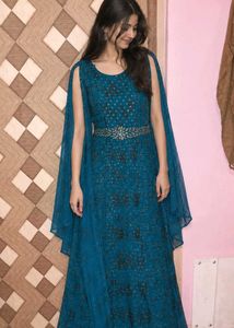 Stunning Teal Embellished Ethnic Gown with free bu