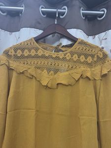 Mustard Lace Ruffle Blouse