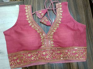 Embroidered Pink Silk Blouse
