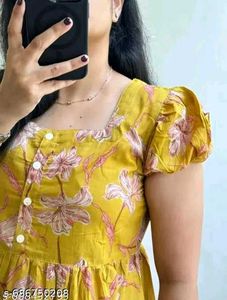 Yellow Floral Print Midi Dress_S