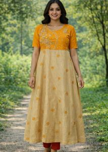 Orange & Beige Embroidered dress
