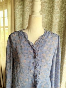 Sheer Floral Button-Up Blouse