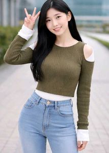Olive Green Knit Cold Shoulder Sweater