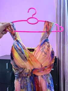 Paded Flowy Butterfly Print Maxi Dress