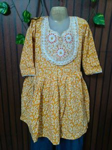 Yellow Printed Kurta with Blue Palazzos jens