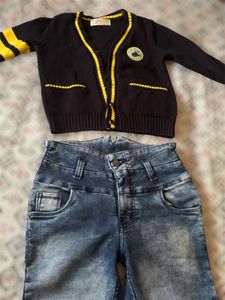 Stylish Denim Jeans & Cardigan Set