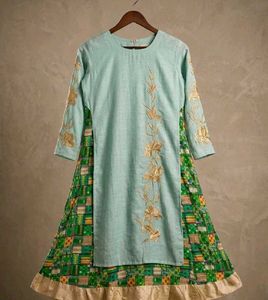 Elegant Light Blue Kurta with Green Skirt