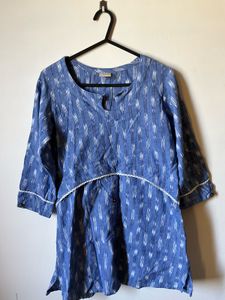 Blue Ikat Print Tunic Top khadi Cotton 🤍🦋