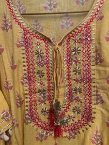 Yellow Printed kaftan Kurta Set with Pants