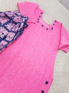 Pink Kurta Set with Printed Pants