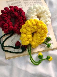 Handmade Crochet Flower Scrunchies (Set of 3)